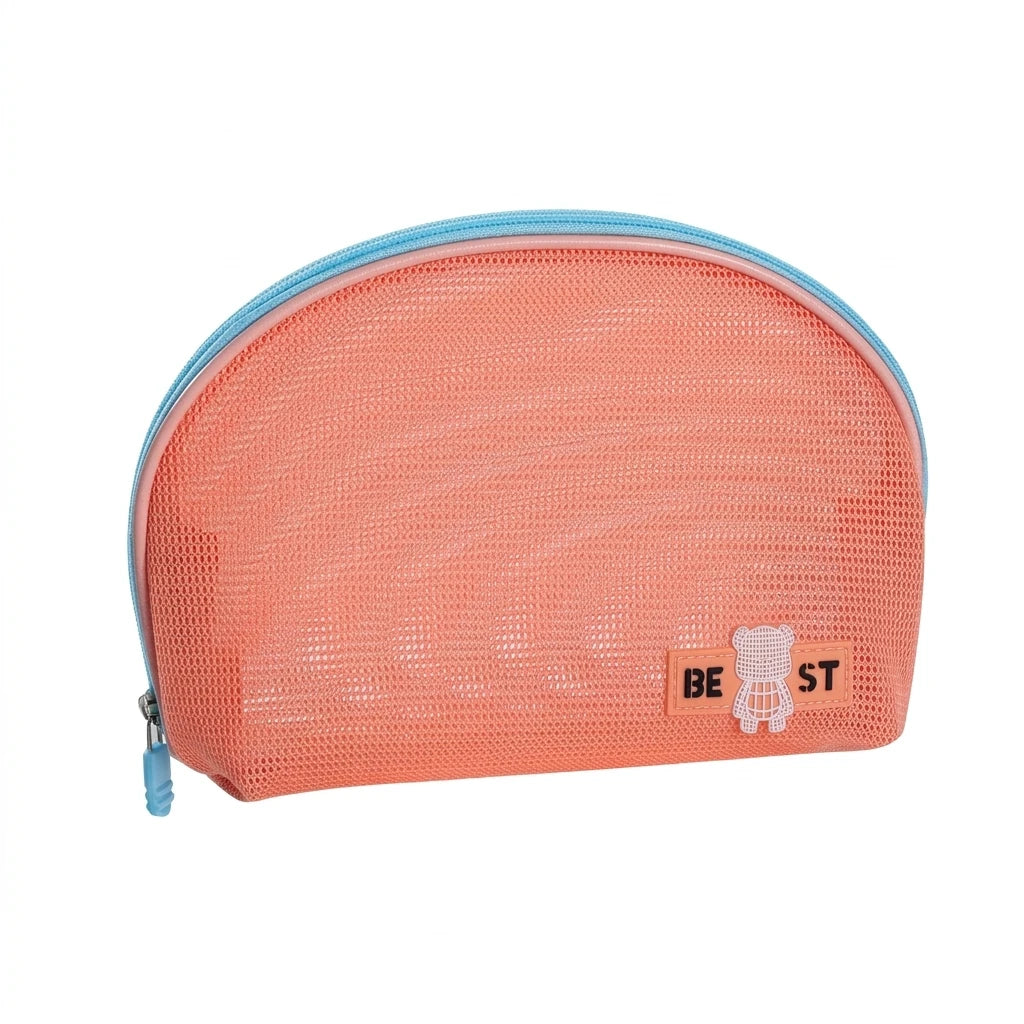Travel Toiletry Bag Portable Cosmetic Pouch With Half-circle Mesh Design For Travel Makeup Storage Peaceful Pleasures Health and Wellness Orange