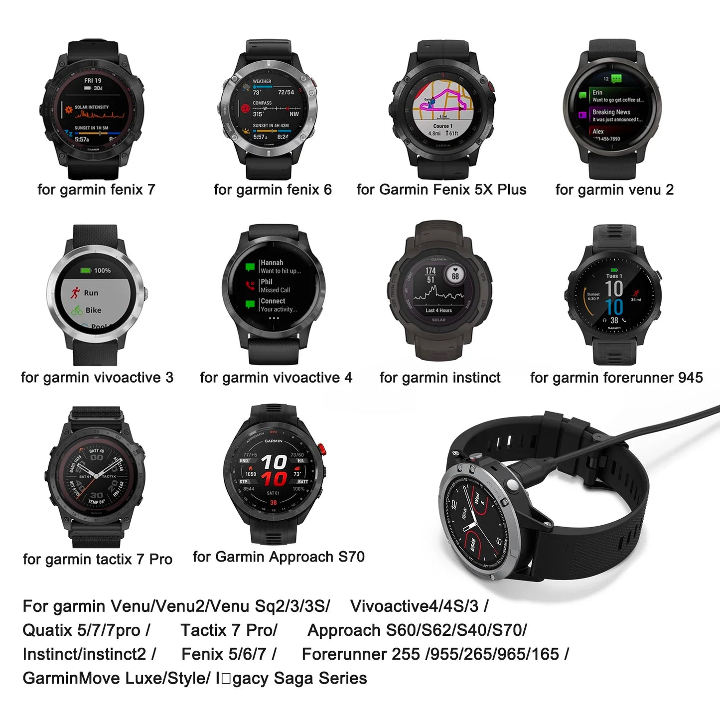Type C Watch Charger Cable for Garmin Venu2/VenuSq2/3/3S Fenix 5/6/8 Vivoactive4/4S/3 Charging Cord For Forerunner 965/266 Peaceful Pleasures Health and Wellness