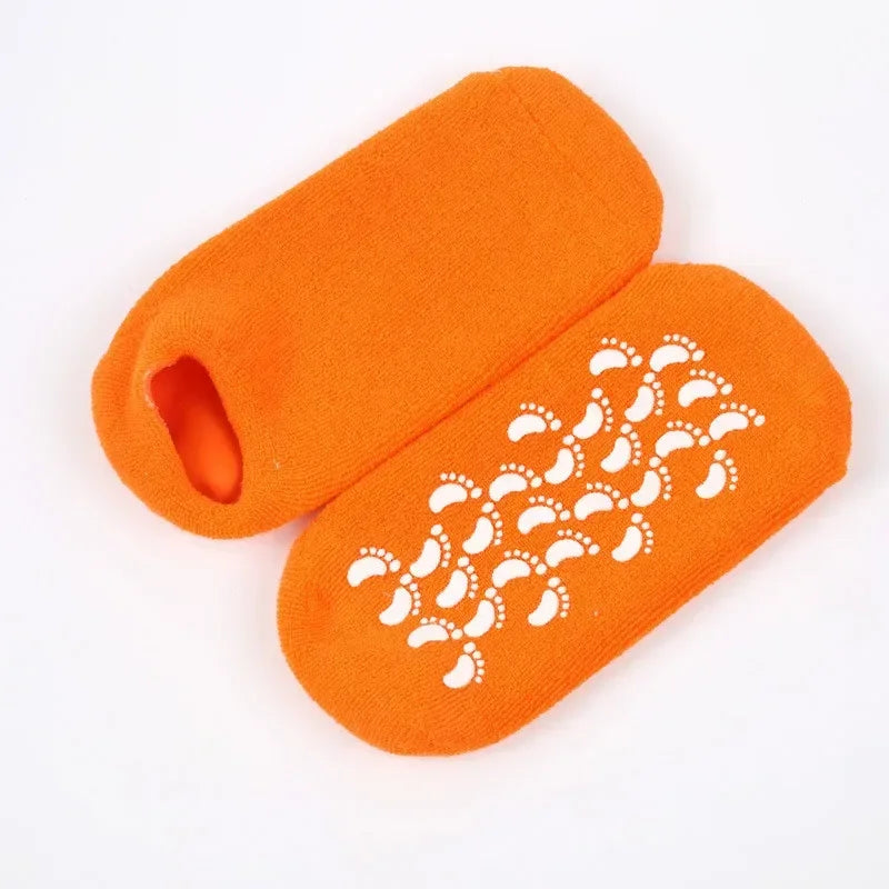 1 pair Reusable SPA Gel Socks Moisturizing Whitening Exfoliating Velvet Smooth Beauty Foot Care Silicone Socks Feet Care Peaceful Pleasures Health and Wellness Orange