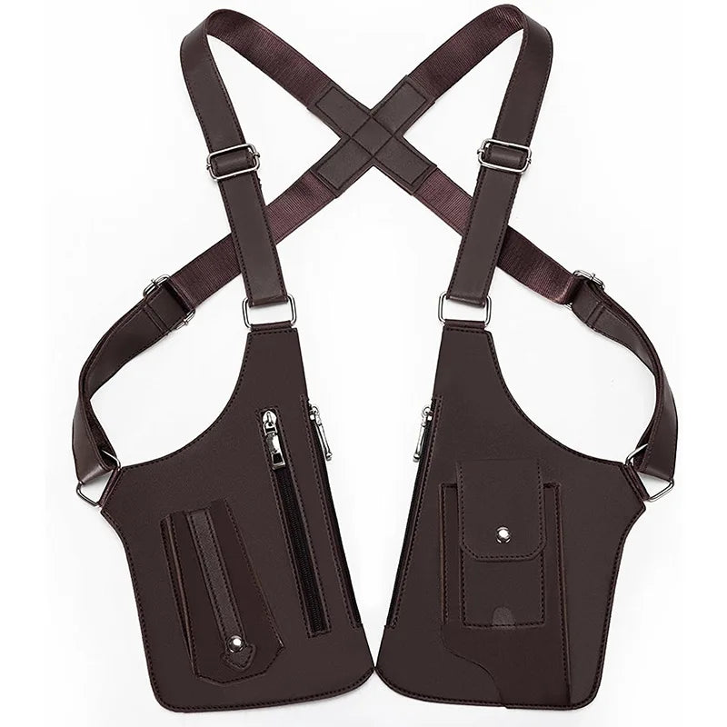 Outdoor Tactical Dual-shoulder Chest Bag for Men Multi-functional Retro Jacket Cycling Underarm Waterproof Leather Bag Peaceful Pleasures Health and Wellness Brown