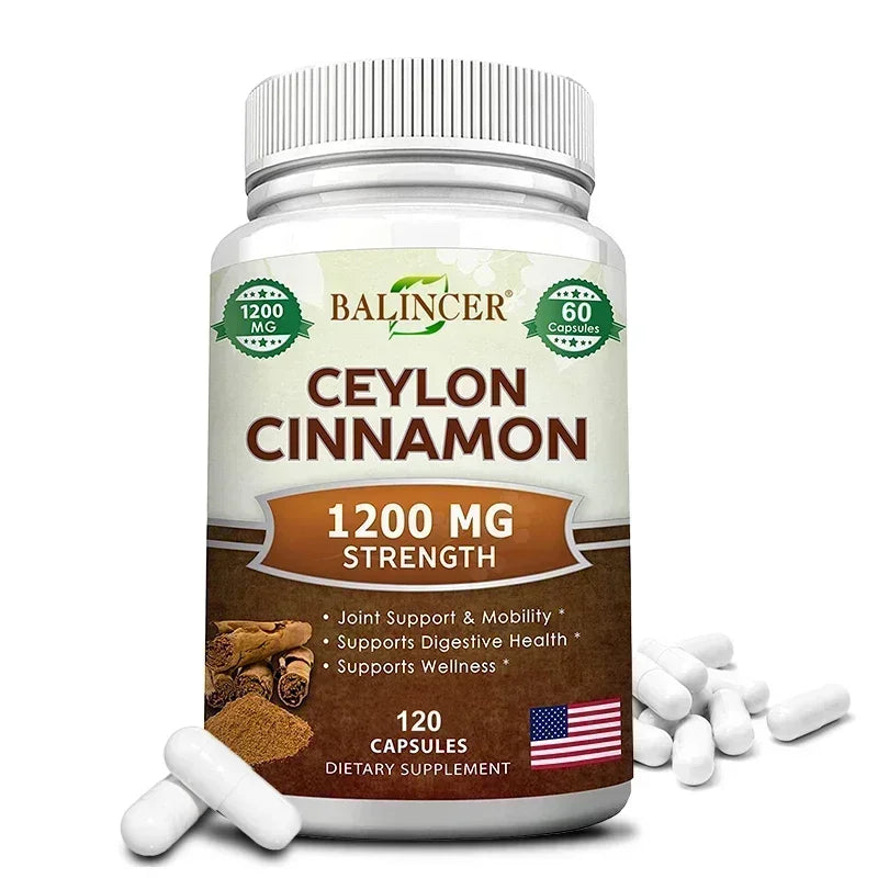 Organic Ceylon Cinnamon Capsules + Turmeric/ACV/Ginseng/Bioperine - Joint Bone Health, Anti-Inflammatory Antioxidant, 120 Counts Peaceful Pleasures Health and Wellness 120 count-1 bottle