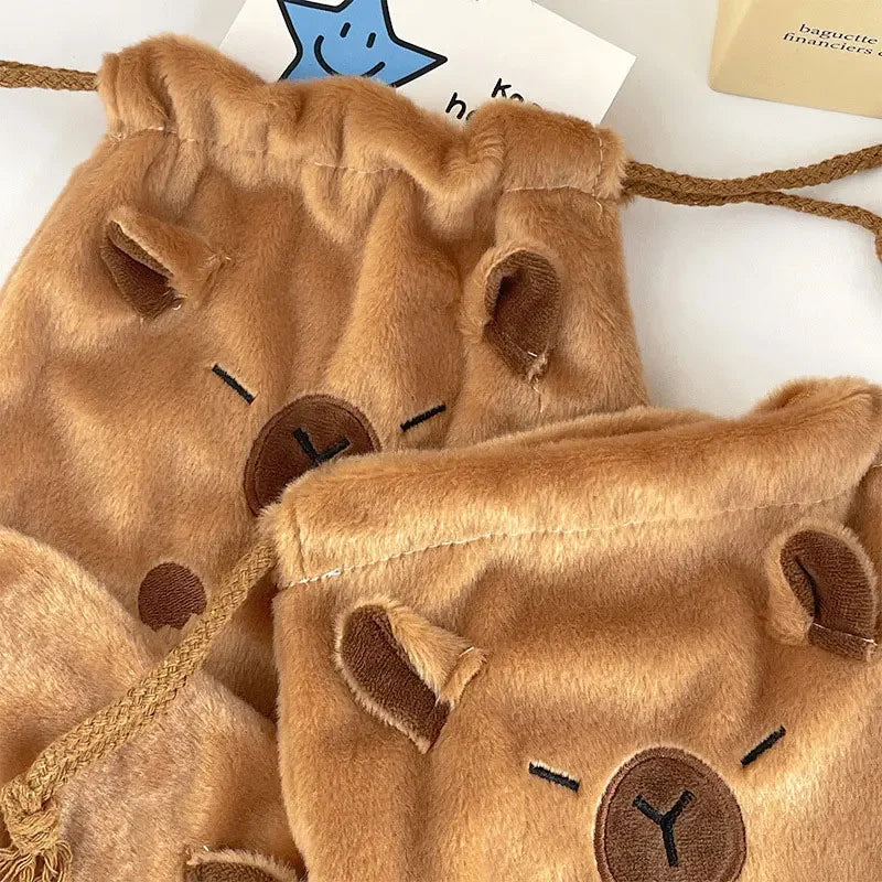 Kawaii Capybara Drawstring Bag – Large Canvas Cosmetic Pouch Drawstring Cosmetic Bag Peaceful Pleasures Health and Wellness