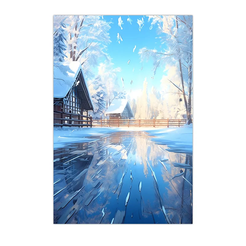Winter Landscape Wall Art, Snowy Forest Plant Canvas Painting, Nordic Cozy Season Poster Print for Bedroom Living Room Decor Peaceful Pleasures Health and Wellness 03 50x70cm NoFrame China Mainland