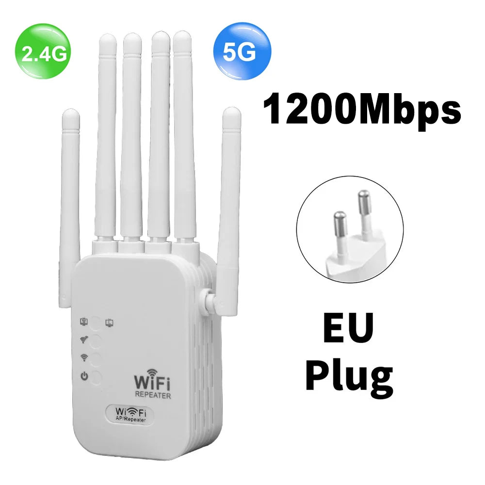1200Mbps Dual Band 2.4G/5G WiFi Repeater Extender Wireless Signal Booster Amplifier for Home Network Coverage Peaceful Pleasures Health and Wellness 1200Mbps EU Plug