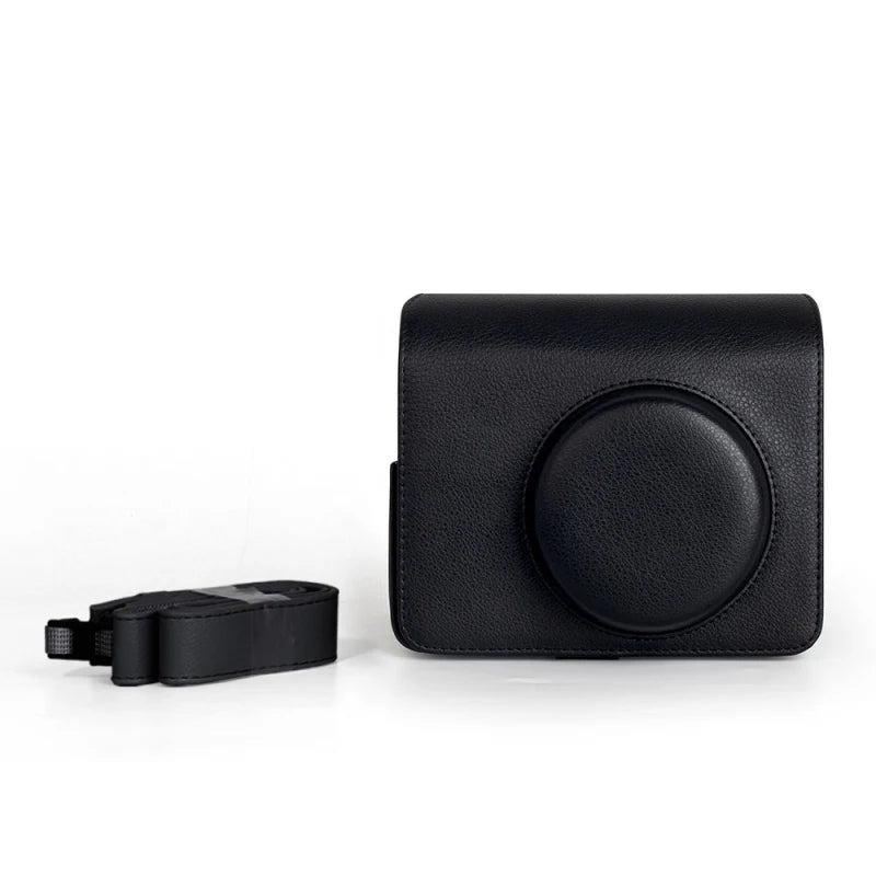 Retro Camera Bag for Instax Wide 400 with Shoulder Strap PU Leather Cover Protective Camera Case Peaceful Pleasures Health and Wellness Black