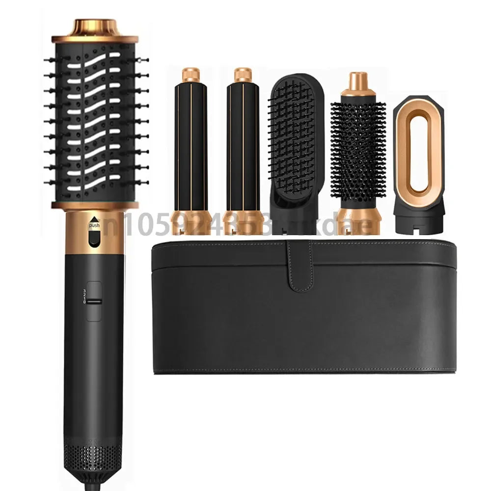 6 in 1 Hair Dryer One-step Hot Air Comb Set Professional Air styling Curling Iron Hair Straightener Styling Tool Hair Dryer Peaceful Pleasures Health and Wellness Black Gold Set 2 AU
