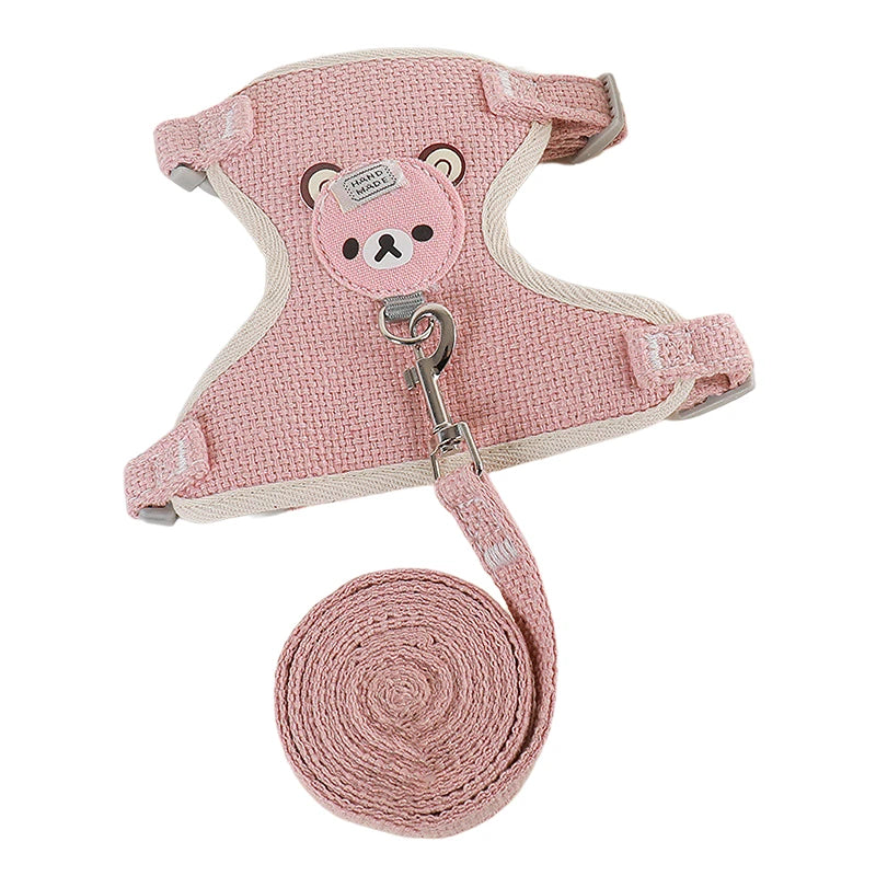 Cat Dog Harness with Lead Leash Adjustable Vest Mesh Breathable Adjustable Chest Harness Outdoor Walking Cat Pet Supplies Peaceful Pleasures Health and Wellness Pink S