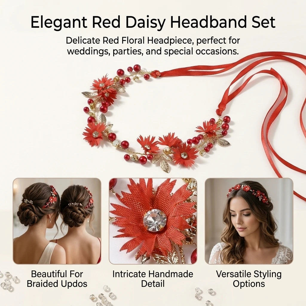 Red Crystal Twist-Beads Hairband Set of 3 for Bridesmaids Wedding Party Peaceful Pleasures Health and Wellness
