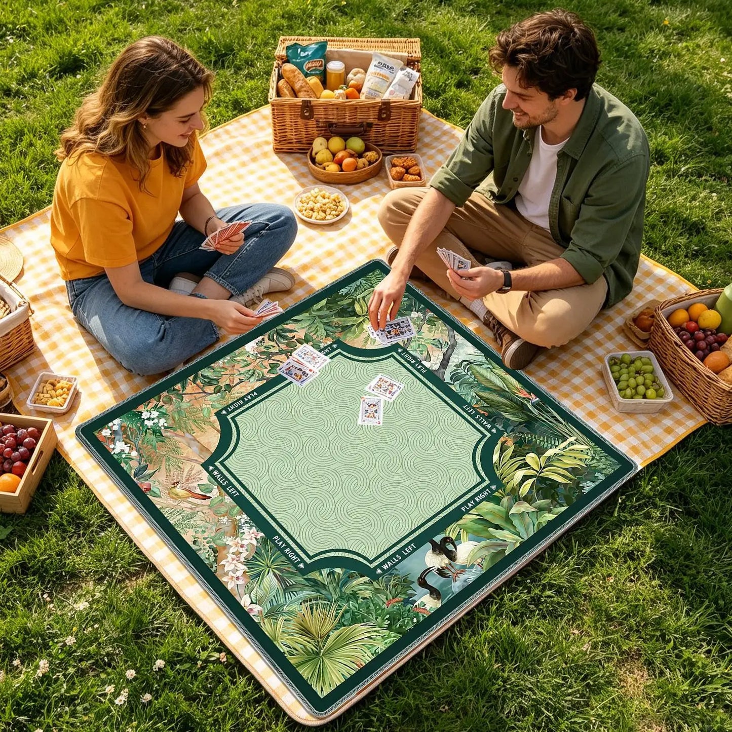 80*80cm Mahjong Mat Tropical Plants Vintage Design Anti-Slip Poker Card Table Cover For Tile Games Home Dorm Living Room Decor Peaceful Pleasures Health and Wellness