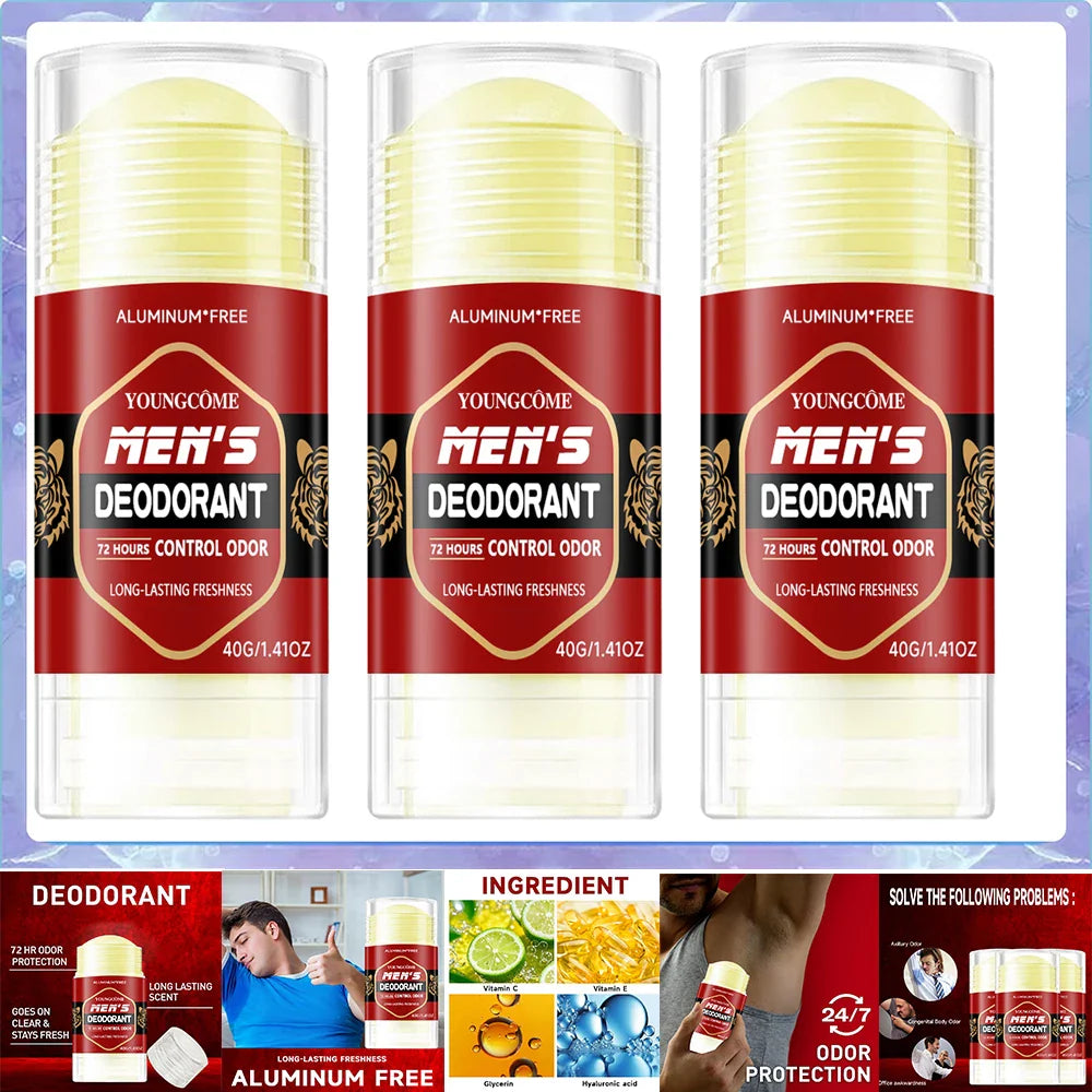 YOUNGCOME Men's Deodorant Stick – Aluminum-Free 72Hr Odor Control
