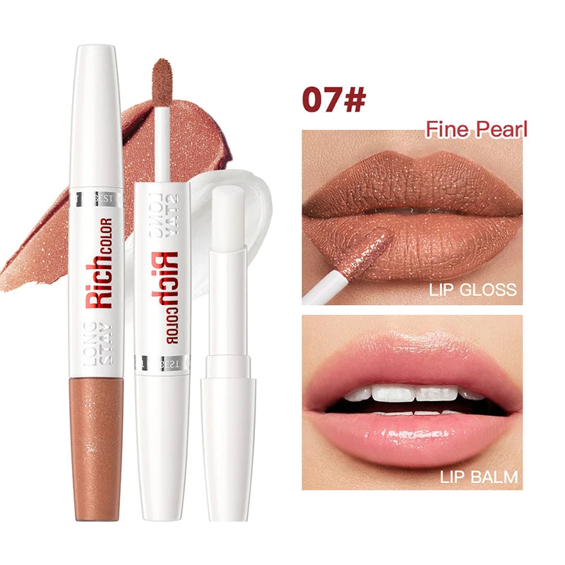 Double-ended Lip Glaze & Lip Balm Matte Misty Surface Non-stick Cup Non-fading Transparent Lip Gloss With Mirror Water Light Fee Peaceful Pleasures Health and Wellness Q2384-7