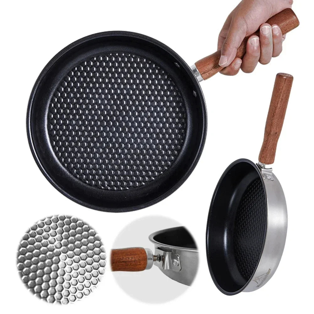 Outdoor Portable Stainless Steel Mini Wok Pan Non-Stick Egg & Steak Flat-Bottomed Frying Pan for Camping Hiking Travel Picnics Peaceful Pleasures Health and Wellness