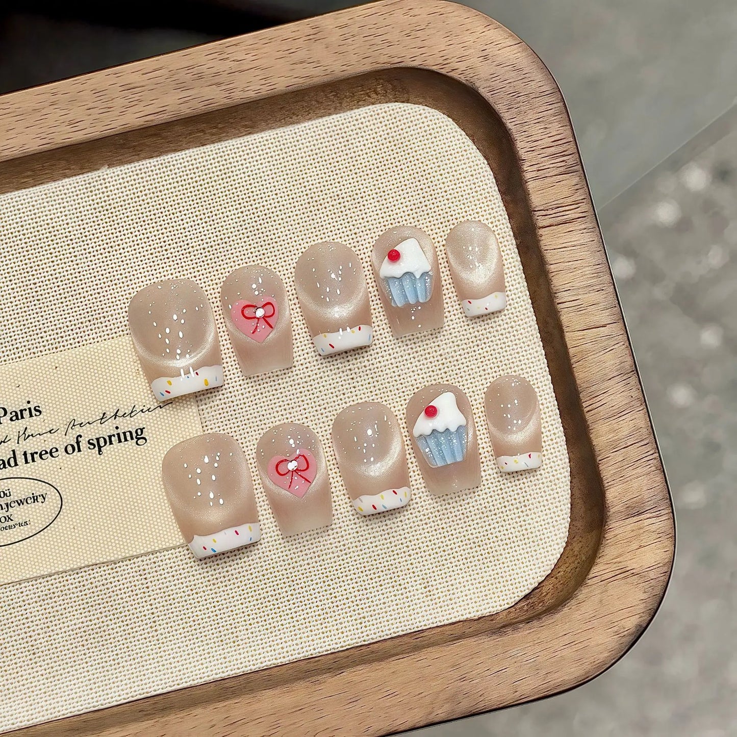 Handmade Press-On Nails | Short French Cow & Flower Print