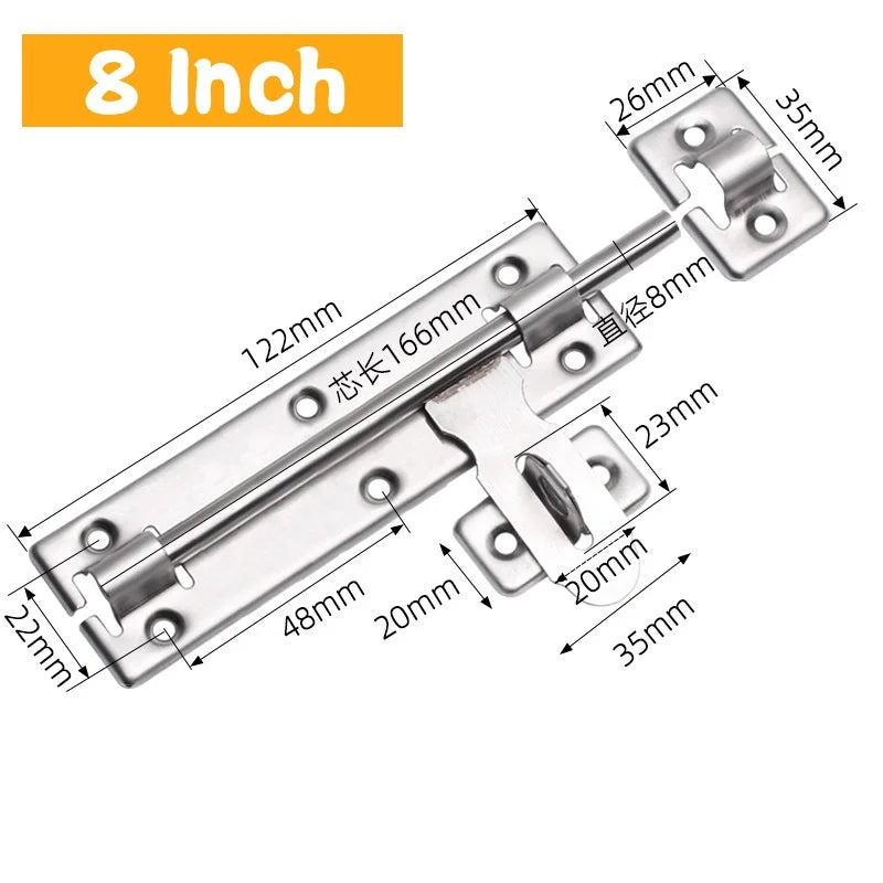 1 Set 4/6/8 Inch Hardware Door Lock,Stainless Steel Barrel Bolt Latch With Padlock Clasp for Locking Door Window Drawer Cupboard Peaceful Pleasures Health and Wellness 8 Inch
