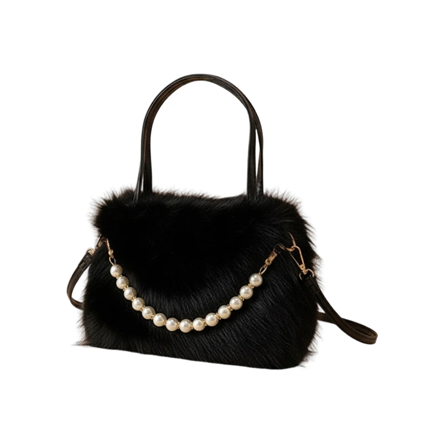 Women's Faux Fur Beaded Handbag Small Square Design Versatile Commuter Crossbody Bag Peaceful Pleasures Health and Wellness black