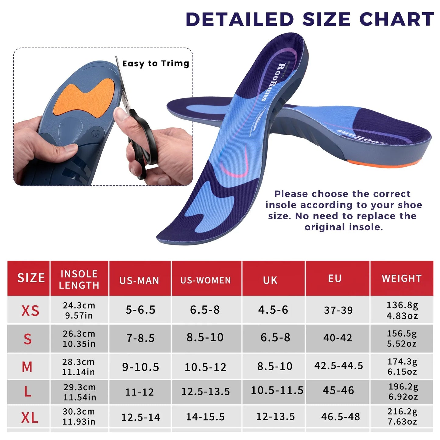 RooRuns Arch Support Insoles for Men & Women – EVA Orthotic
