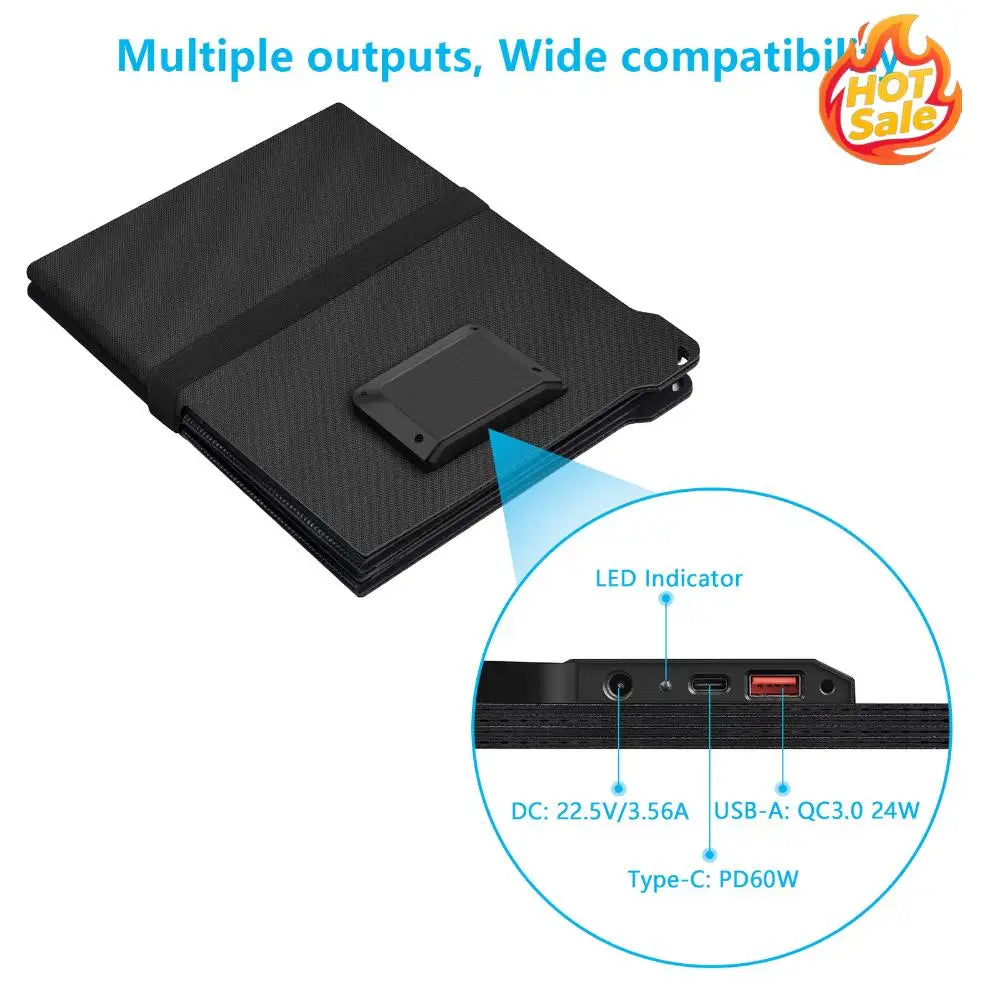 VODOOL 80W Foldable Solar Panel Charger – USB-C, USB-A & DC