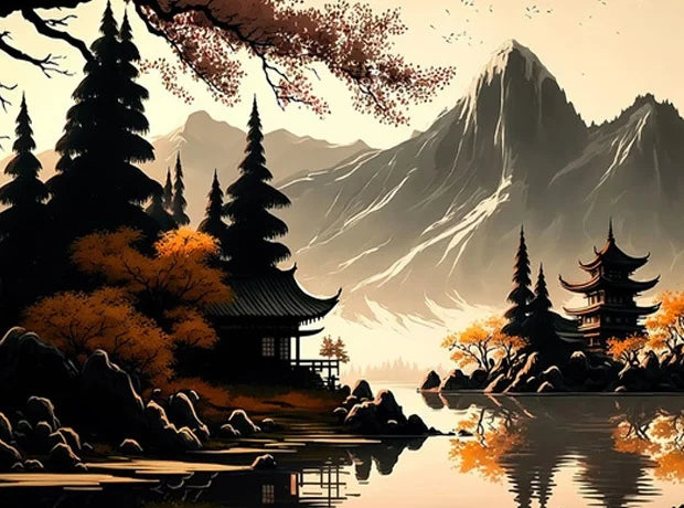 RUOPOTY Painting By Numbers For Starter Kit Thick colored Chinese style landscape architecture For Home Decoration Peaceful Pleasures Health and Wellness