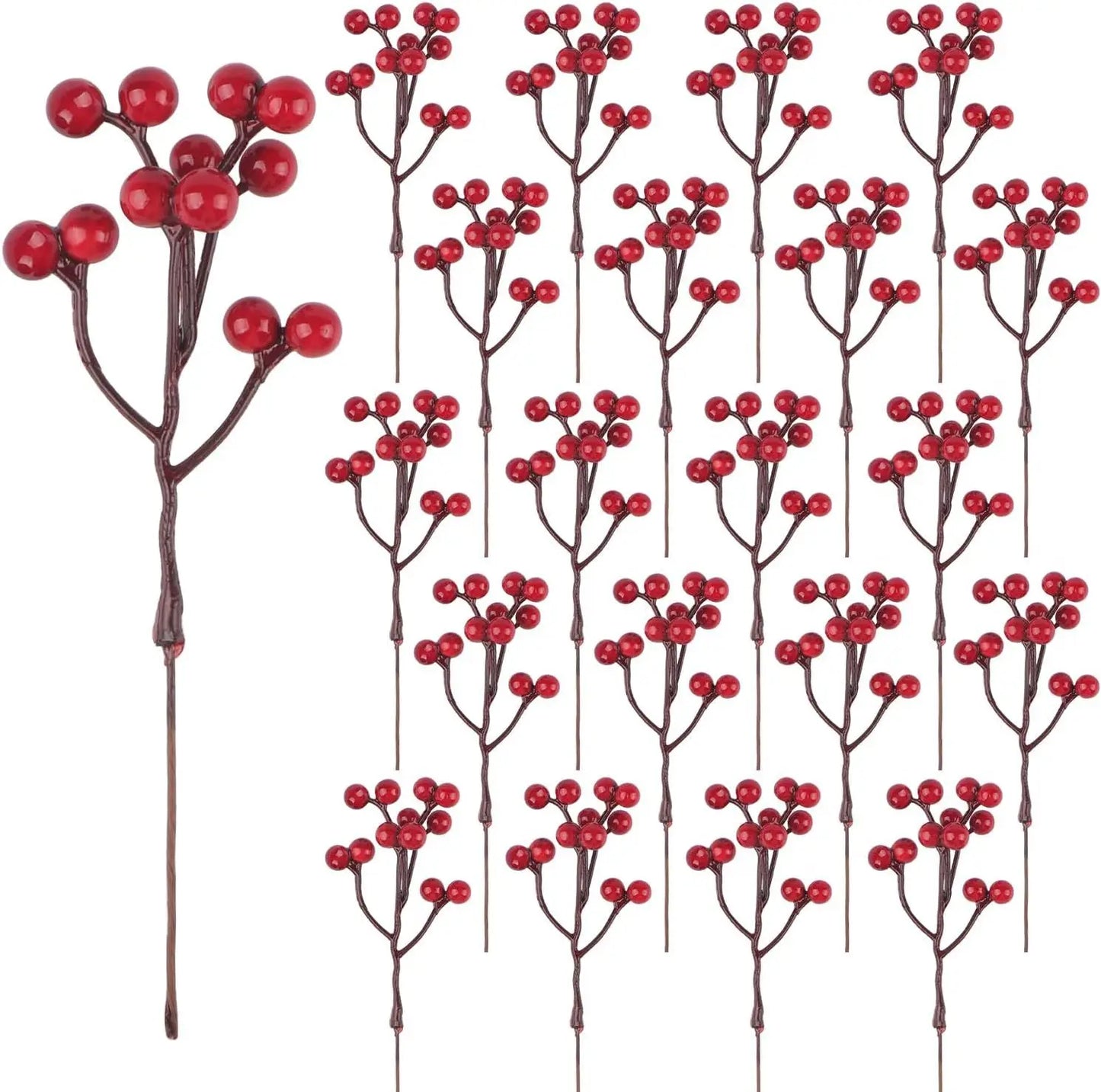 12Pcs Artificial Holly Berry Branches | Christmas & Wedding Decor