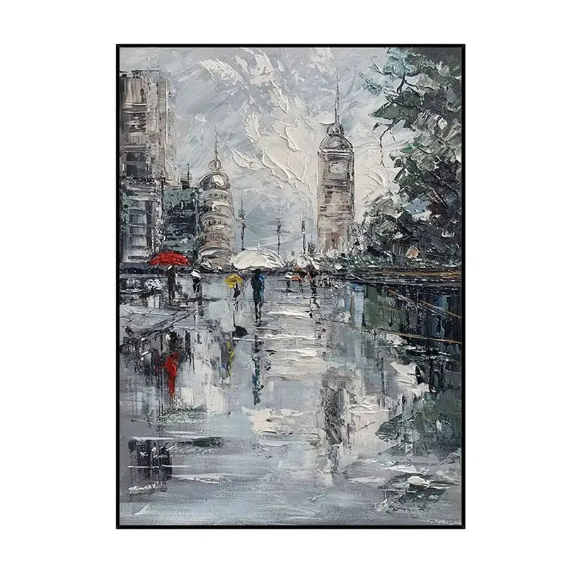 Modern Simplicity Parisian Street Scenery Handmade Oil Painting, Living Room Decoration, Sofa Background, Hanging Painting Peaceful Pleasures Health and Wellness