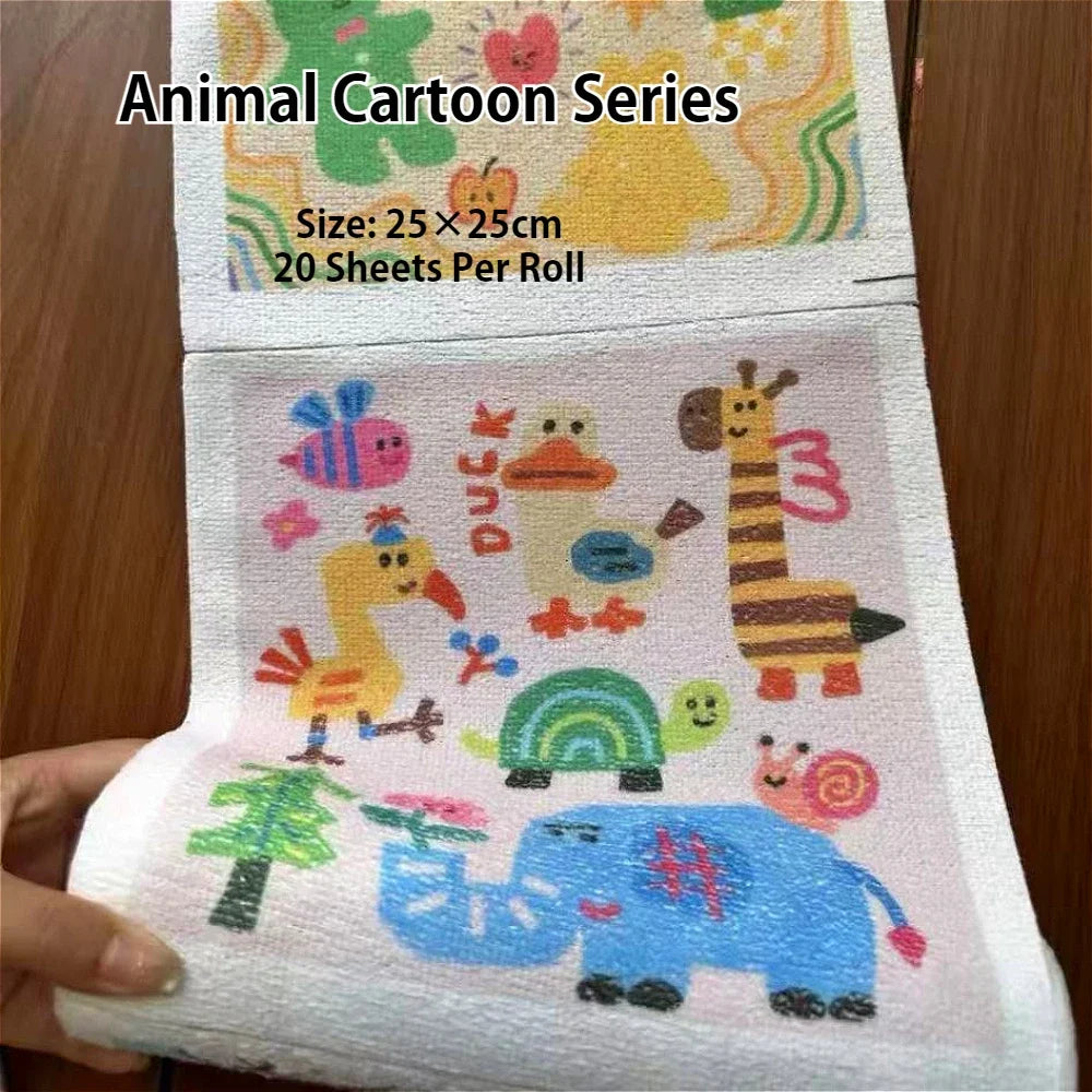 20PCS Disposable Tearable Cleaning Towel RollMultipurpose Lazy CleaningCloths Kitchen DishWipes Wet DryUse for Home Cleaning Peaceful Pleasures Health and Wellness Animal Cartoon