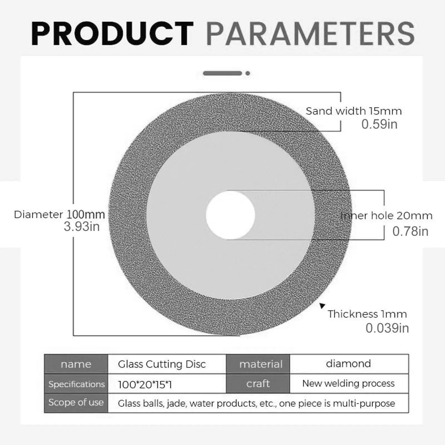 Glass Cutting Disc 100*20mm Ultra-thin Saw Blade Diamond Jade Wine Bottle Ceramic Polish Angle Grinder Machine Peaceful Pleasures Health and Wellness B