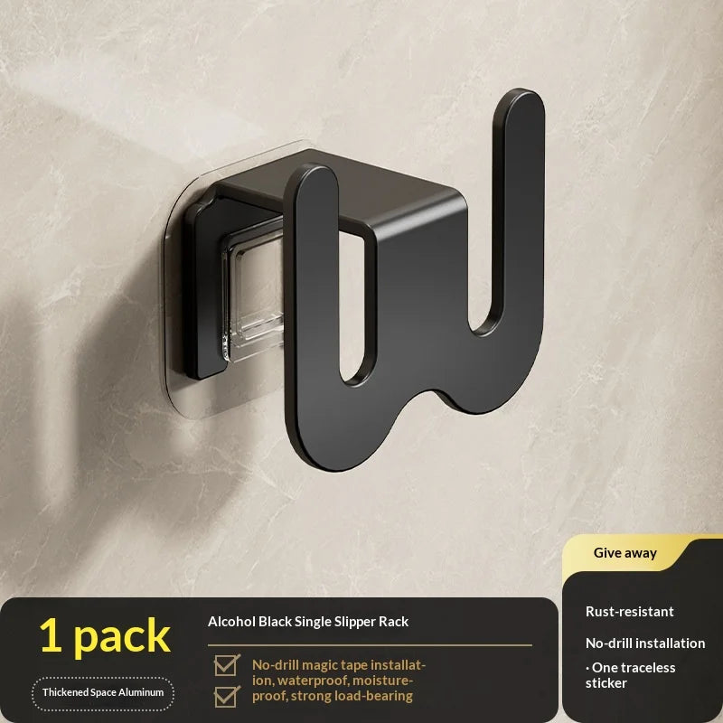 No Punching Bedroom Neat Storage Shoe Drying Slippers Rack Bathroom Rack Slipper Hook Toilet Drainage Rack Wall Mounted Holders Peaceful Pleasures Health and Wellness black 1PC