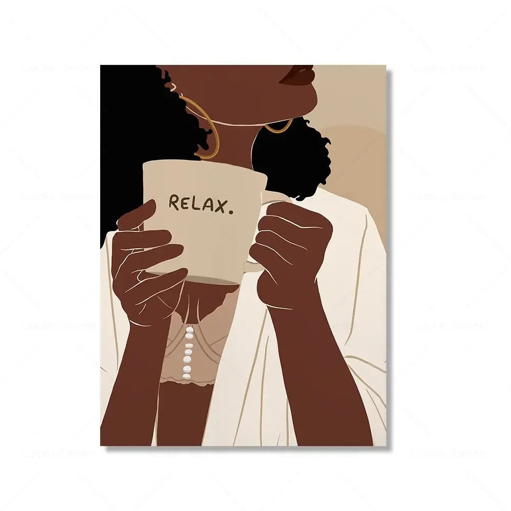 African Woman Reading Canvas Wall Art | Black Girl Poster