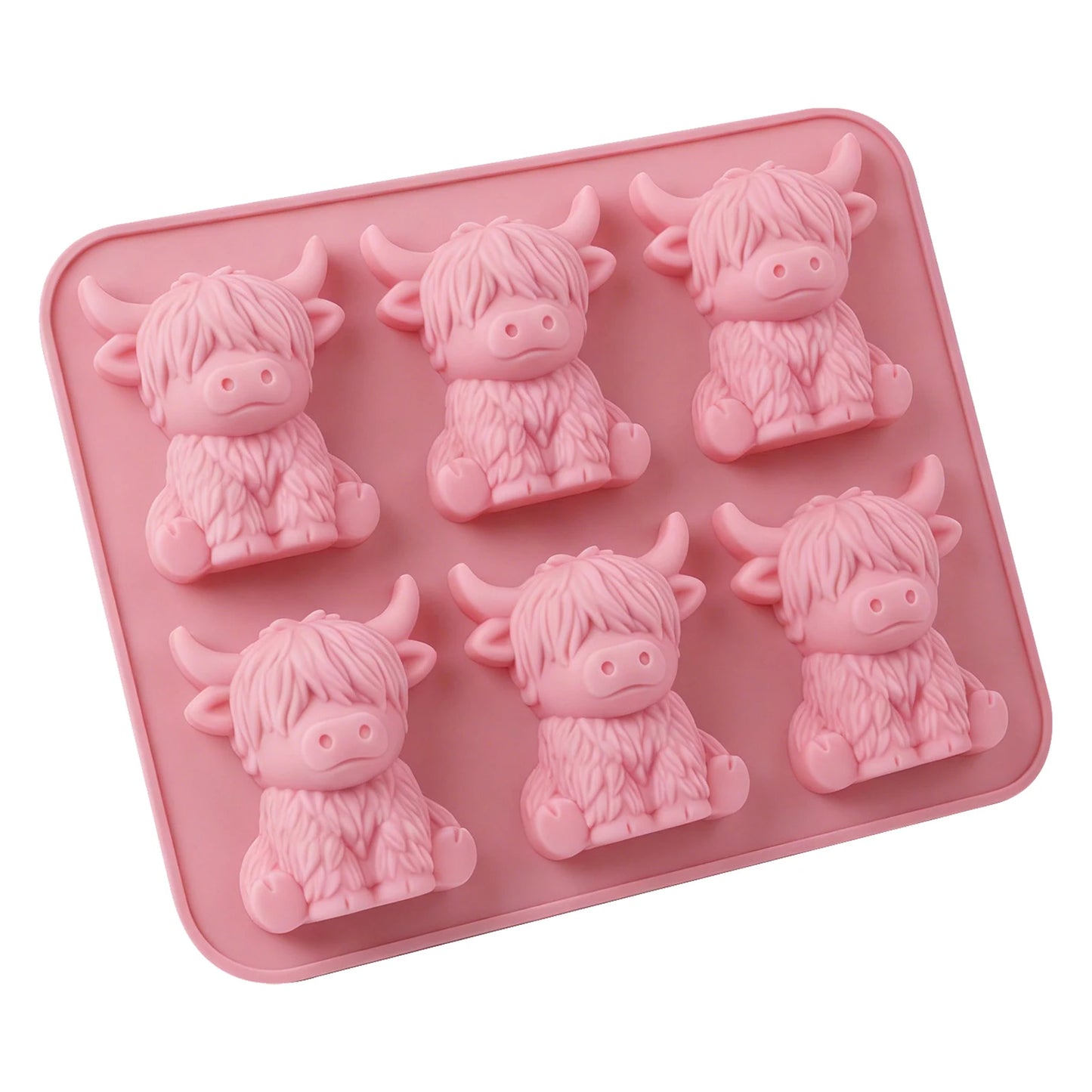 3D Highland Cow Silicone Ice Cube Mold Food Grade Silicone 6 Cavity Novelty Tray for Whiskey Cocktails Coffee Drinks Gift Peaceful Pleasures Health and Wellness Pink