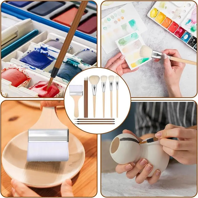 A36T-11Pcs Brushes For Glazing,Wooden Pottery Glaze Brushes For Pottery Acrylic, Art Brushes Set For Painting Artists Peaceful Pleasures Health and Wellness