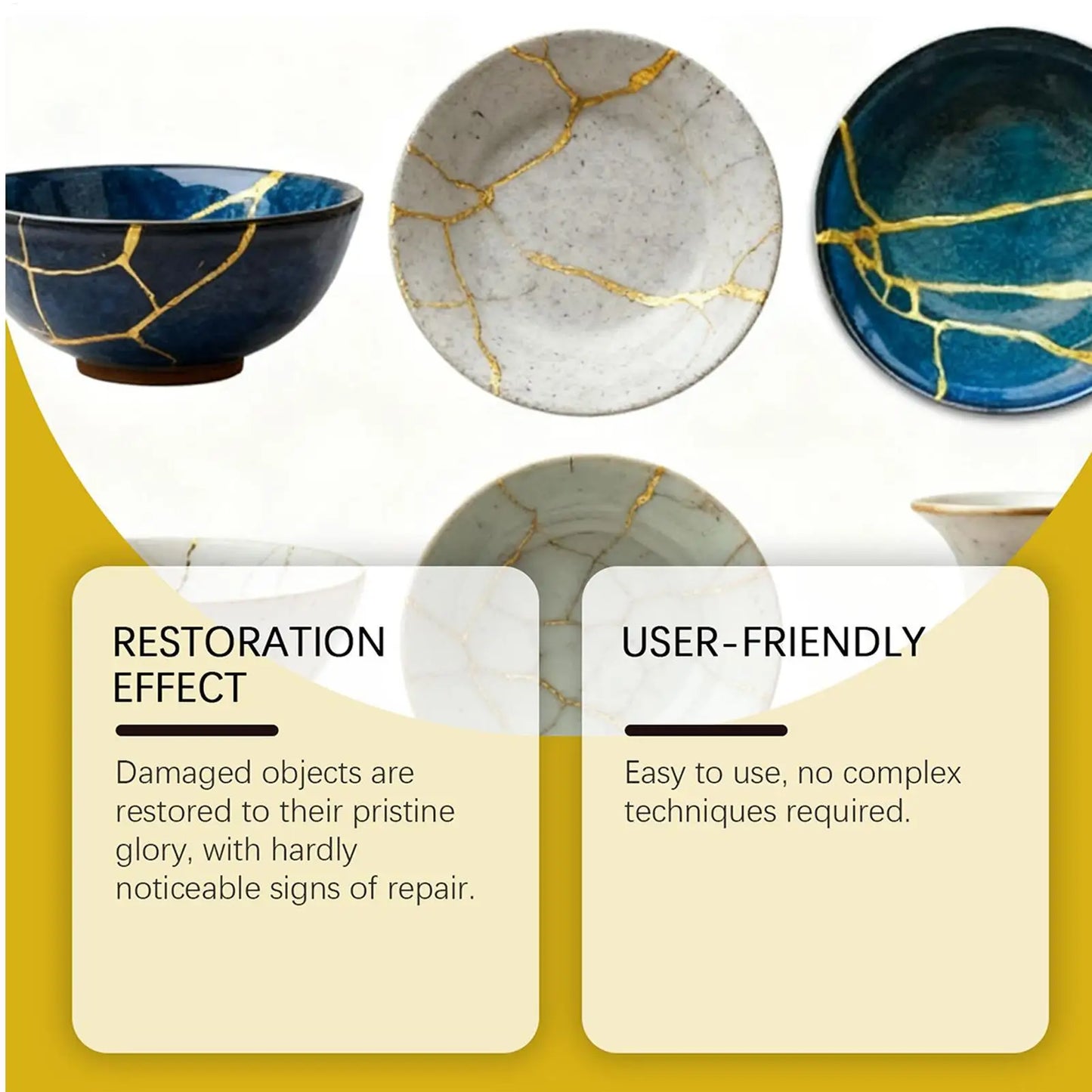 Japanese Kintsugi Ceramic Repair Kit, Food Safe Gold Adhesive, for Broken Pottery Art Craft Bathtub Sculpture Restoration Peaceful Pleasures Health and Wellness