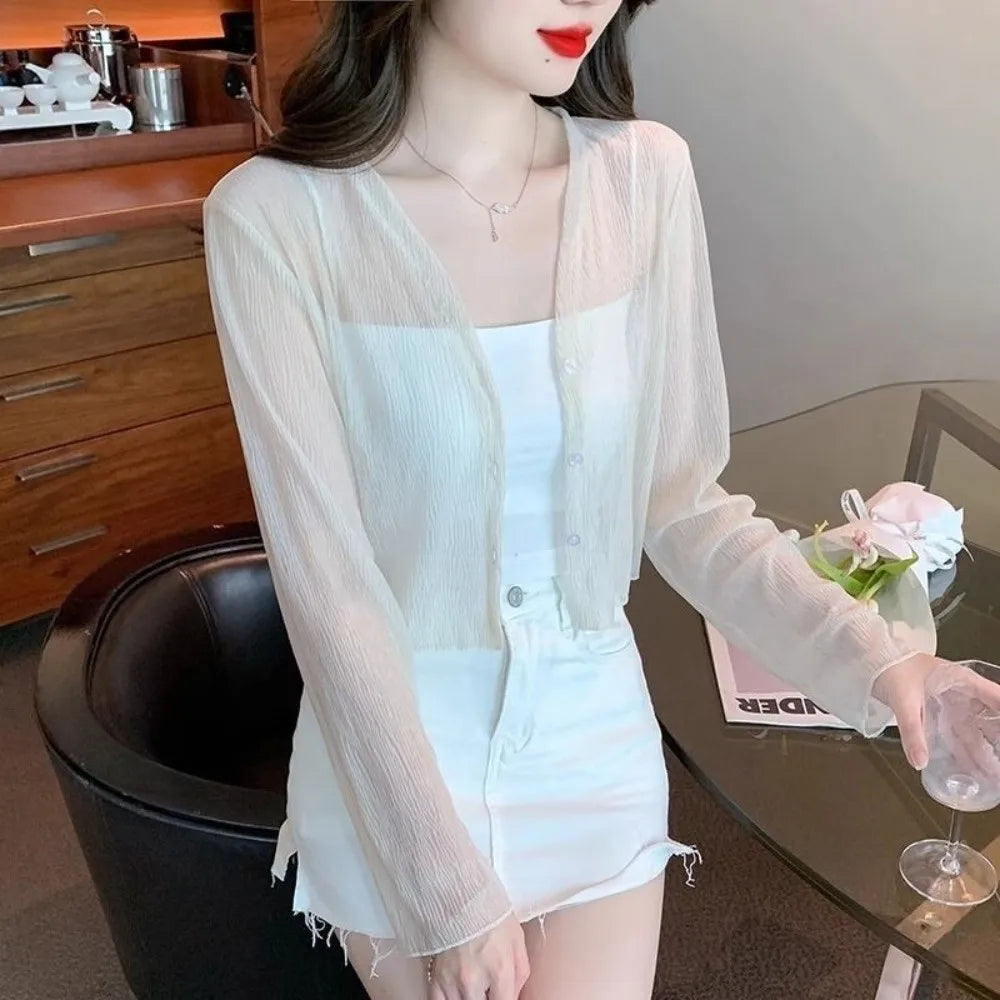 Women's Lightweight Chiffon Cardigan – Long Sleeve UV Cover-Up