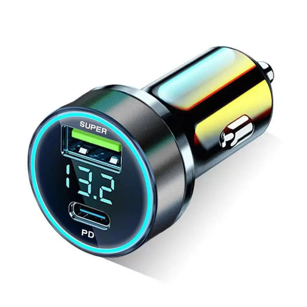 240W 2-Port USB Car Charger Fast Charging with Digital Display