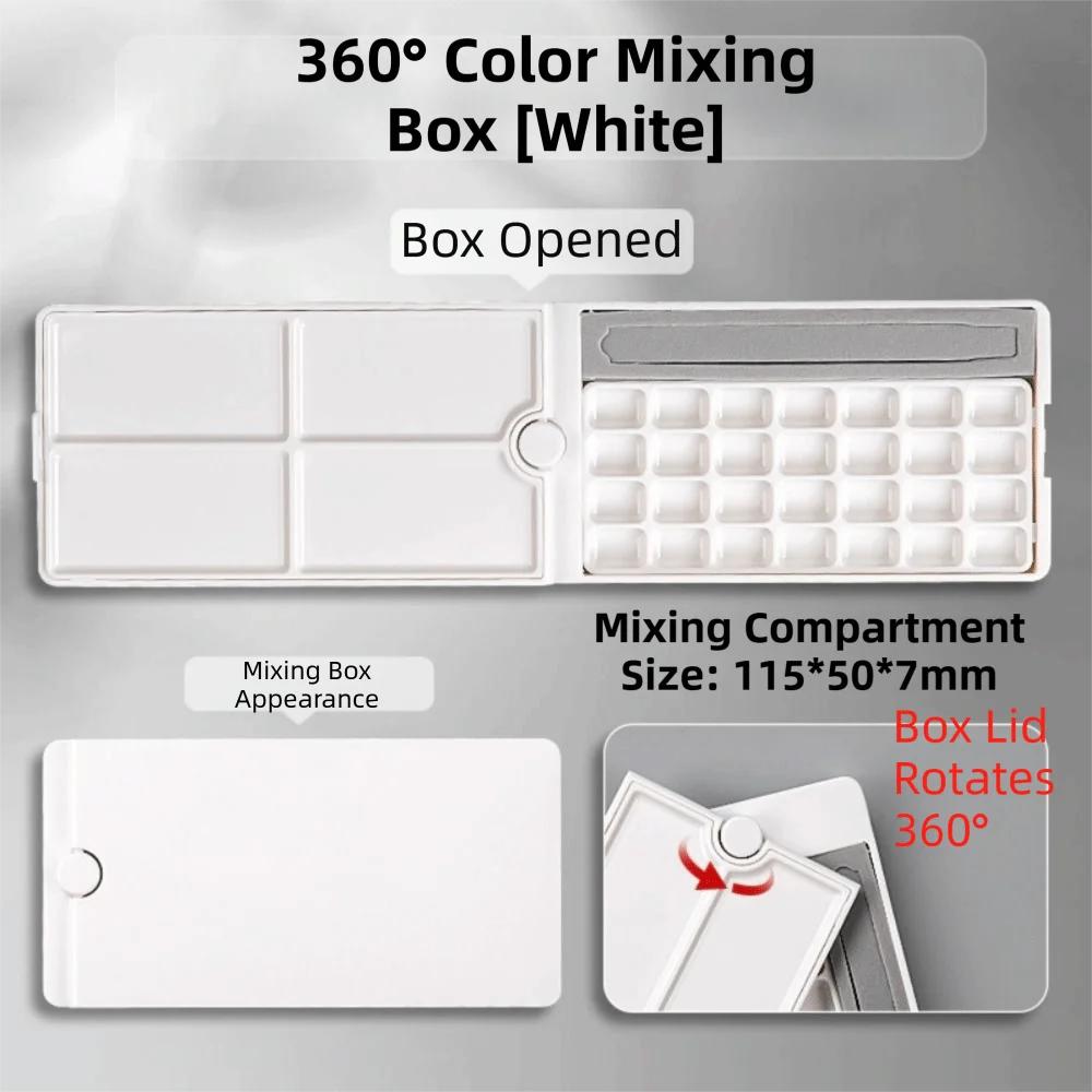 360 Degree Rotatable Watercolor Palette Detachable 28 Grids Paint Box Moisturizing Empty Solid Watercolor Storage Box Peaceful Pleasures Health and Wellness White