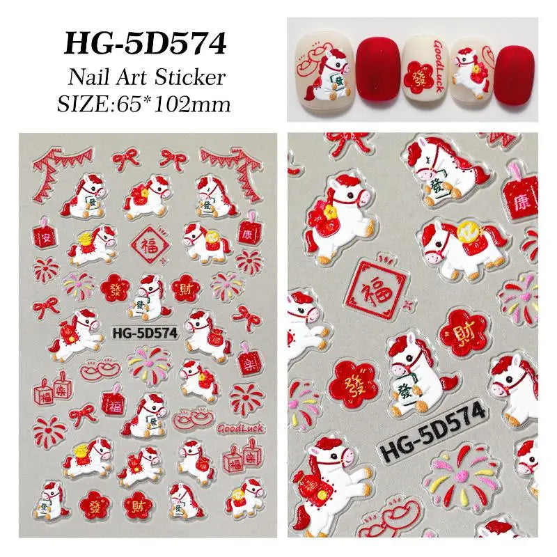 Cute Cartoon Pony Nail Stickers DIY Nail Stickers Nail Decorations Accessories Year Of The Horse Nail Appliques Art Sticker Peaceful Pleasures Health and Wellness A2