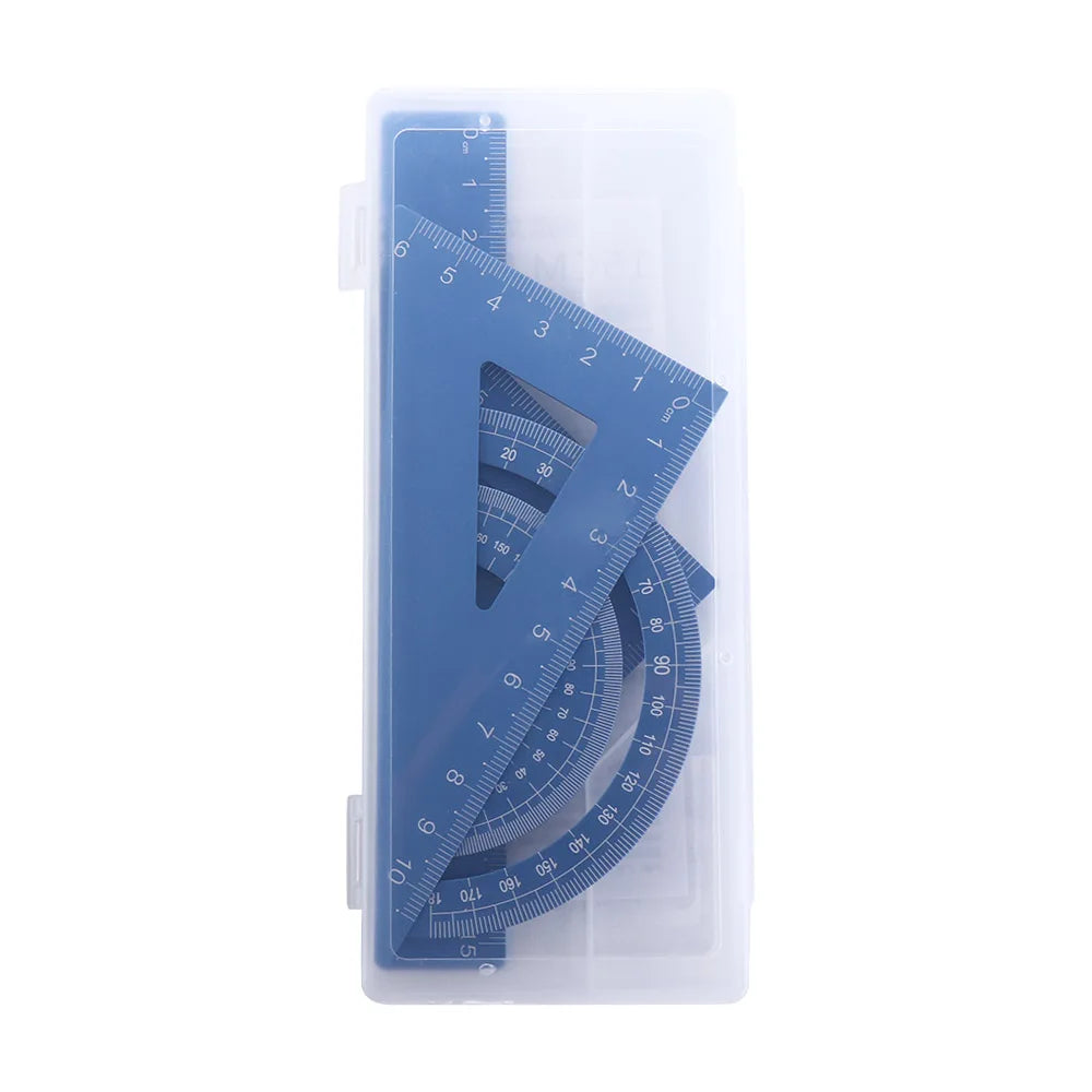 Hollow High quality School Office Maths Geometry Examination Stationery Aluminium Ruler Set Metal Rulers Drafting Supplies Peaceful Pleasures Health and Wellness blue