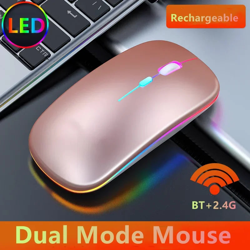 Wireless Mouse Bluetooth-Compatible 2.4GHz Dual Modes Rechargeable RGB Ergonomic Silent Click for PC iPad Laptop Cell Phone Peaceful Pleasures Health and Wellness Rose