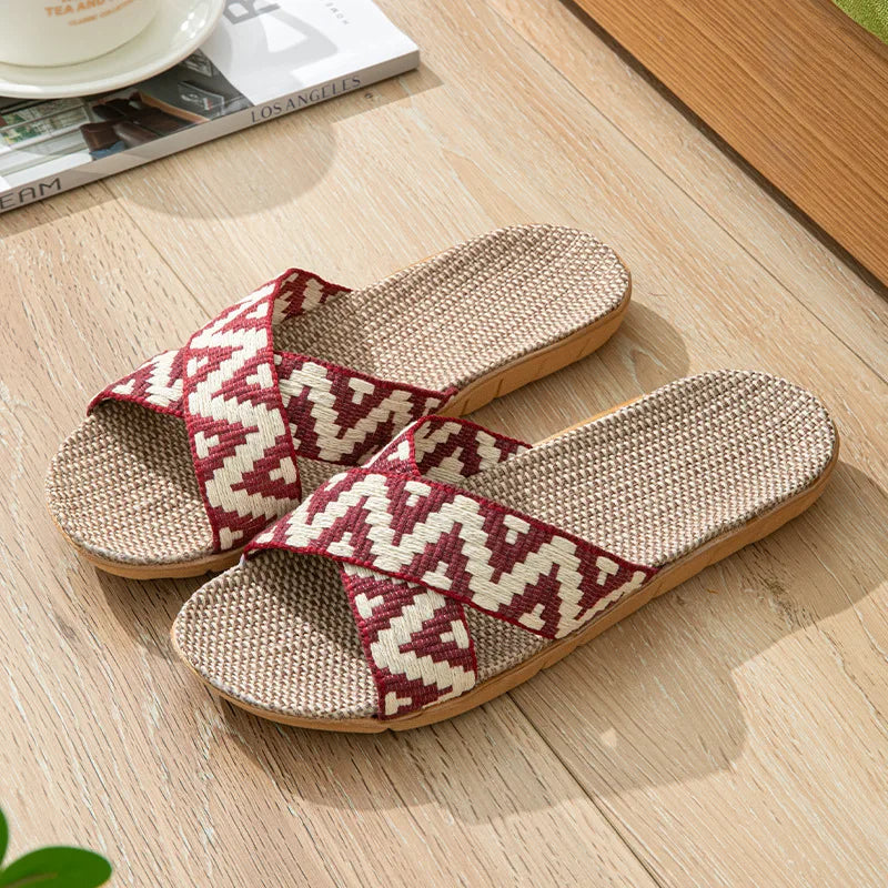 Women's Linen Anti-Slip Indoor Slippers – Flat House Slides