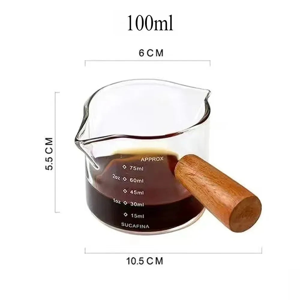 Hot Wooden Handle Hand-brew Coffee Machine Single/double-mouth Glass Coffee Measuring Cup Precise Scale, Reusable Peaceful Pleasures Health and Wellness