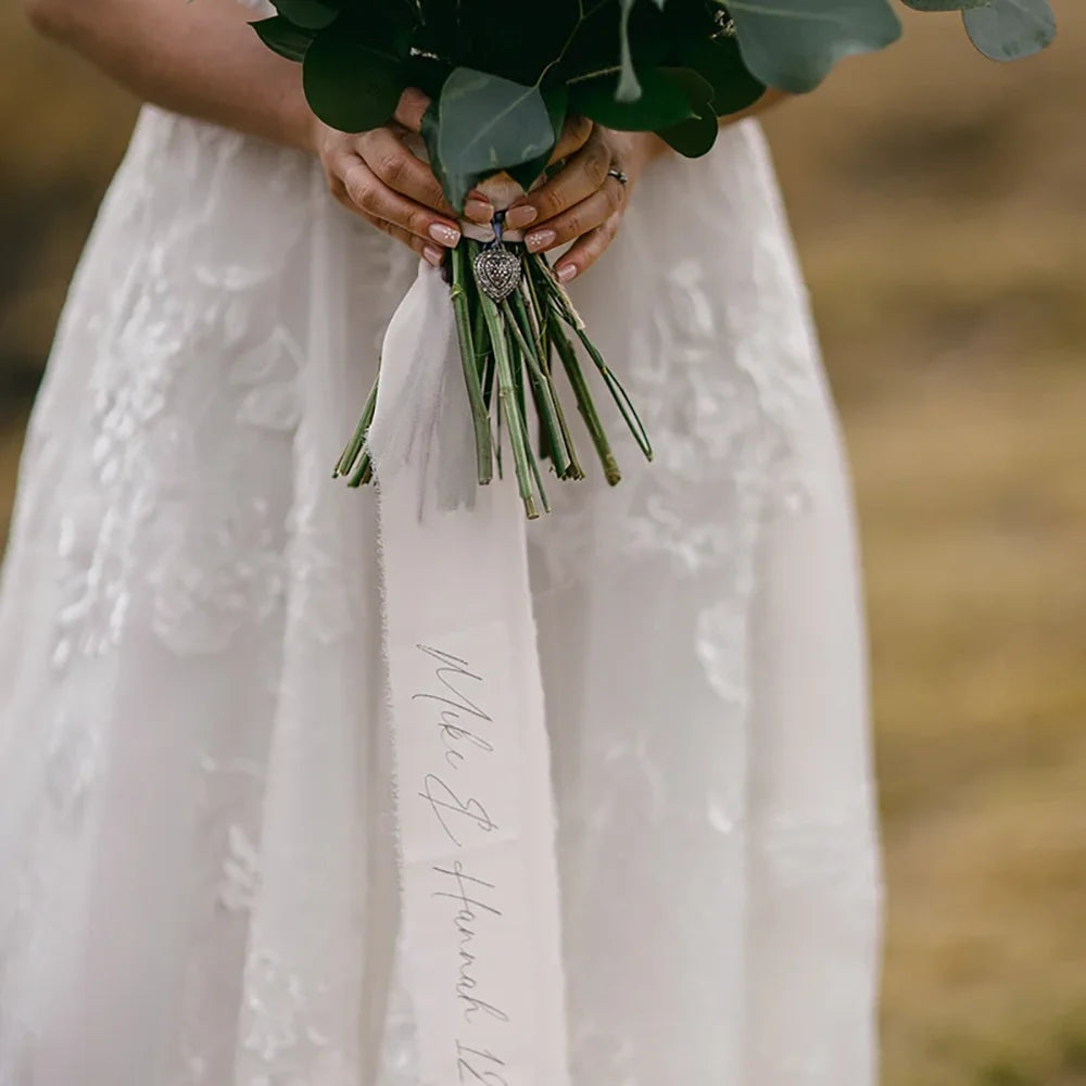 Custom Chiffon Bridal Bouquet Ribbon | Wedding Keepsake