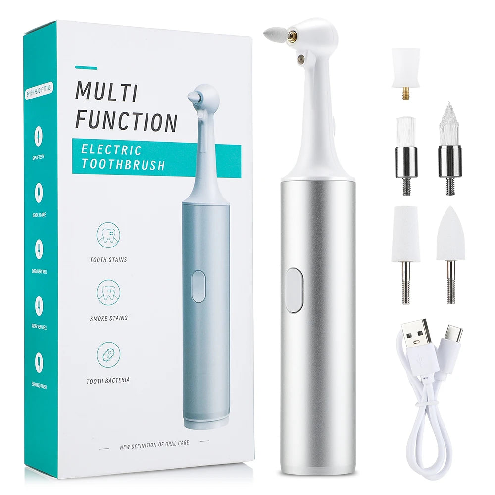 Electric Teeth Cleaner Dental Scaler Plaque Tartar Calculus Stain Remover Oral Care Rechargeable Home Use Teeth Whitening Kit Peaceful Pleasures Health and Wellness Silver