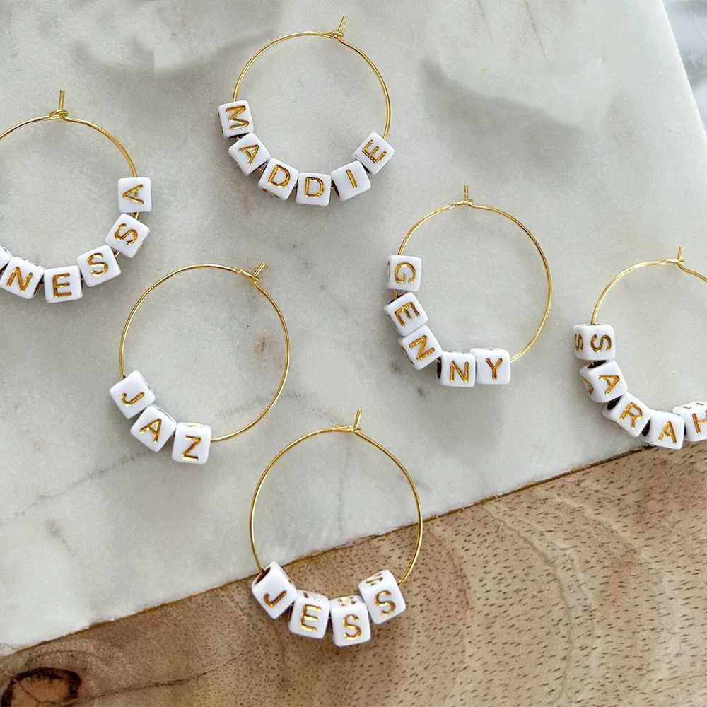 Personalized Drink Charms 6-Pack | Wine Glass Name Tags Wine Glass Charms Peaceful Pleasures Health and Wellness
