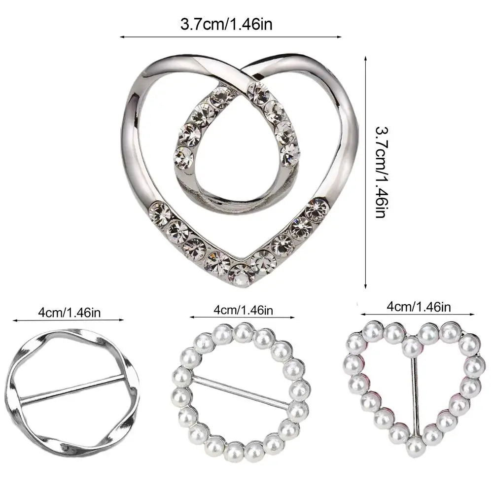 Women's Scarf Ring Clips – Pearl & Crystal Brooch Set of 4