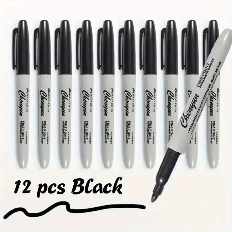 Black Fine Tip Permanent Marker – Waterproof, Quick Dry Pen