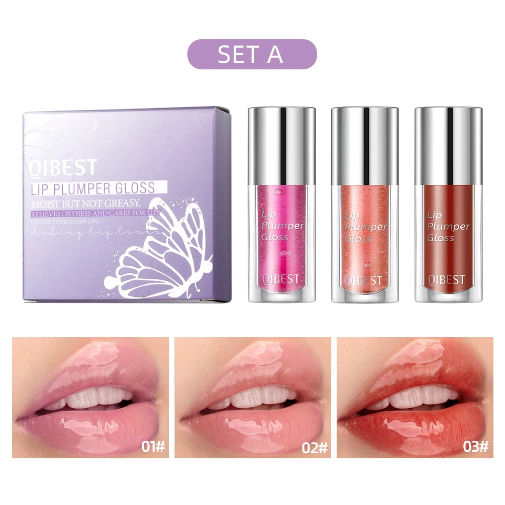 QIBEST Moisturizing Lip Gloss Set Long Lasting Not Sticky Natural Lip Tint Daily Makeup Lip Oil Primer Volume Lips Plumper Oil Peaceful Pleasures Health and Wellness Set A
