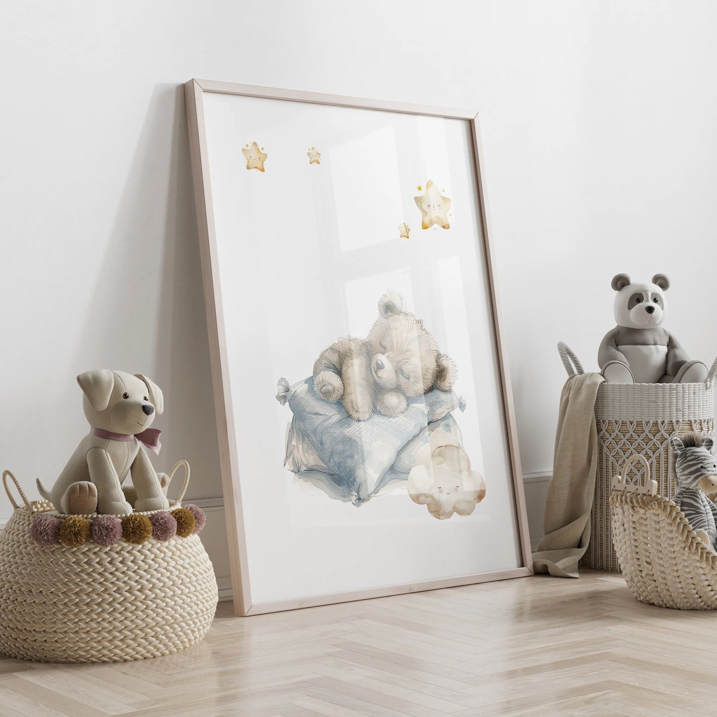 Night Moon Bear 3-Piece Canvas Wall Art | Kids Room Decor