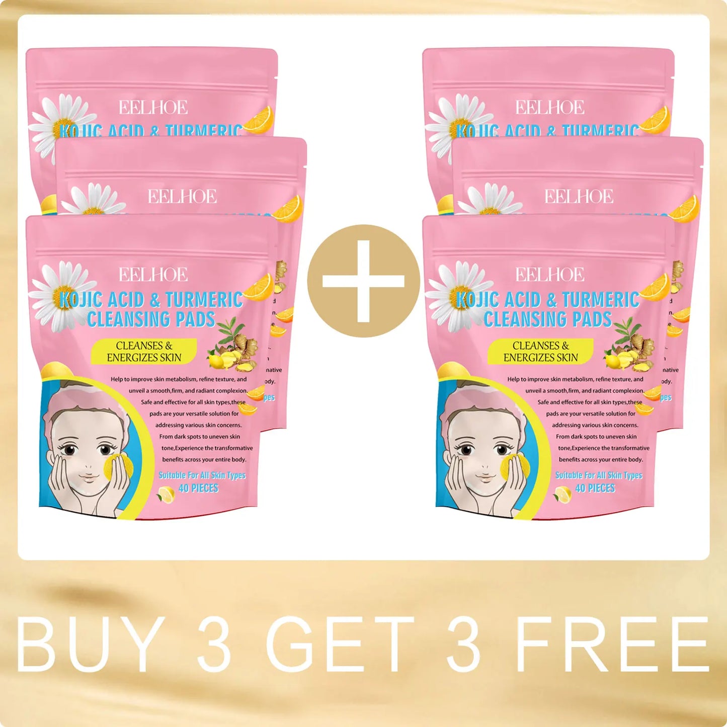 EELHOE Turmeric Kojic Acid Brightening Cleansing Pads 40ct