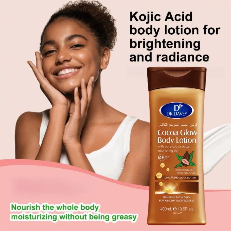 DR.DAVEY 13.53Ounce Cocoa Butter Body Lotion - Unisex Food Flavor No Alcohol Nourishing Moisturizing Cream for All Skin Types Peaceful Pleasures Health and Wellness