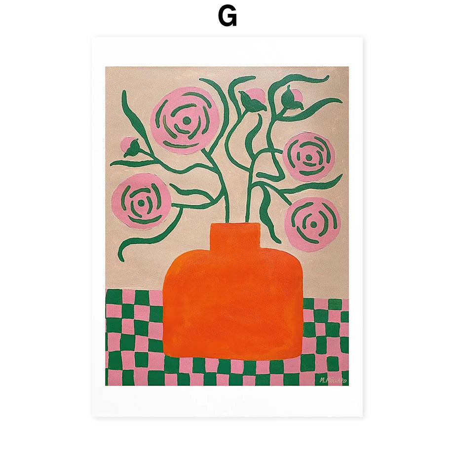 Abstract Floral Vase Canvas Wall Art | Boho Living Room Decor