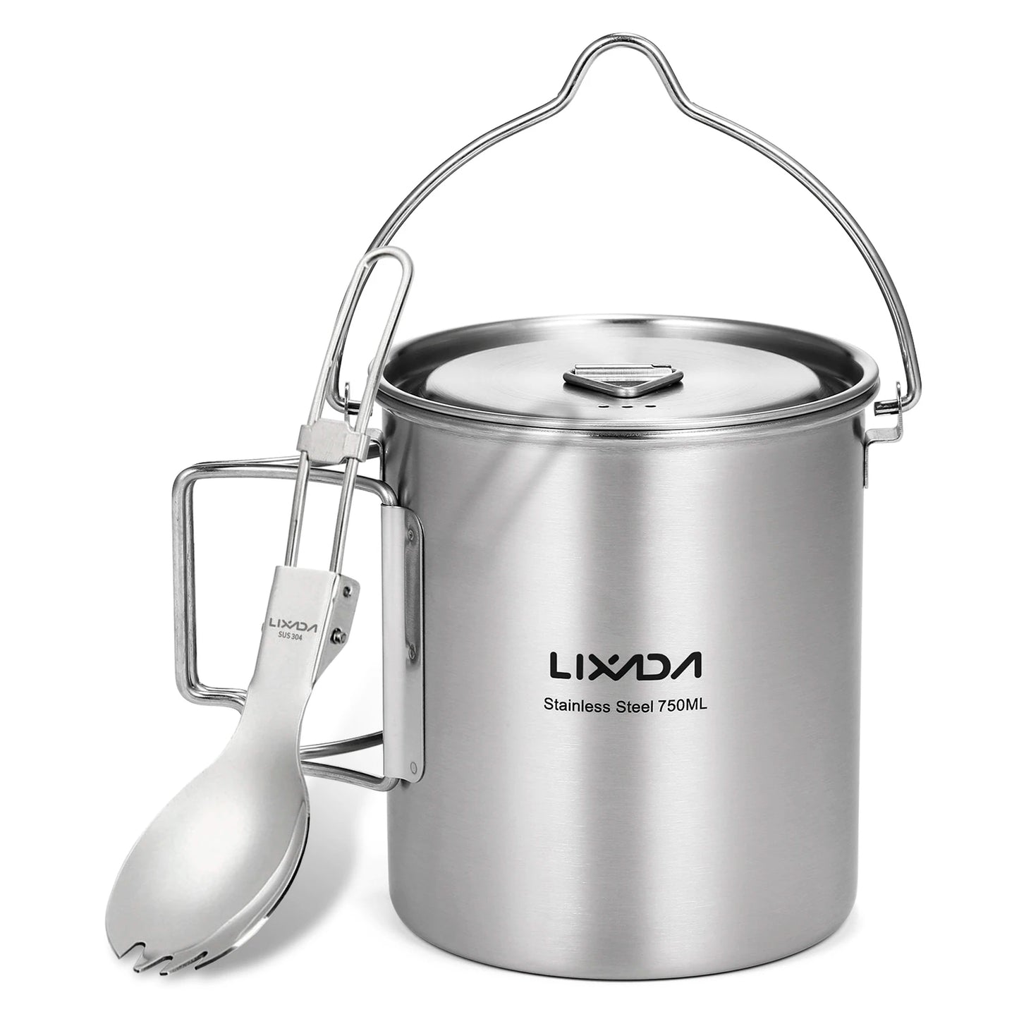 Lixada Outdoor Stainless Steel Water Cup Mug Foldable Handles Lid